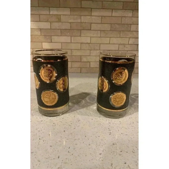 MCM Libbey Cocktail Glasses Gold Coin Collection Set of 4 - Picture 9 of 12